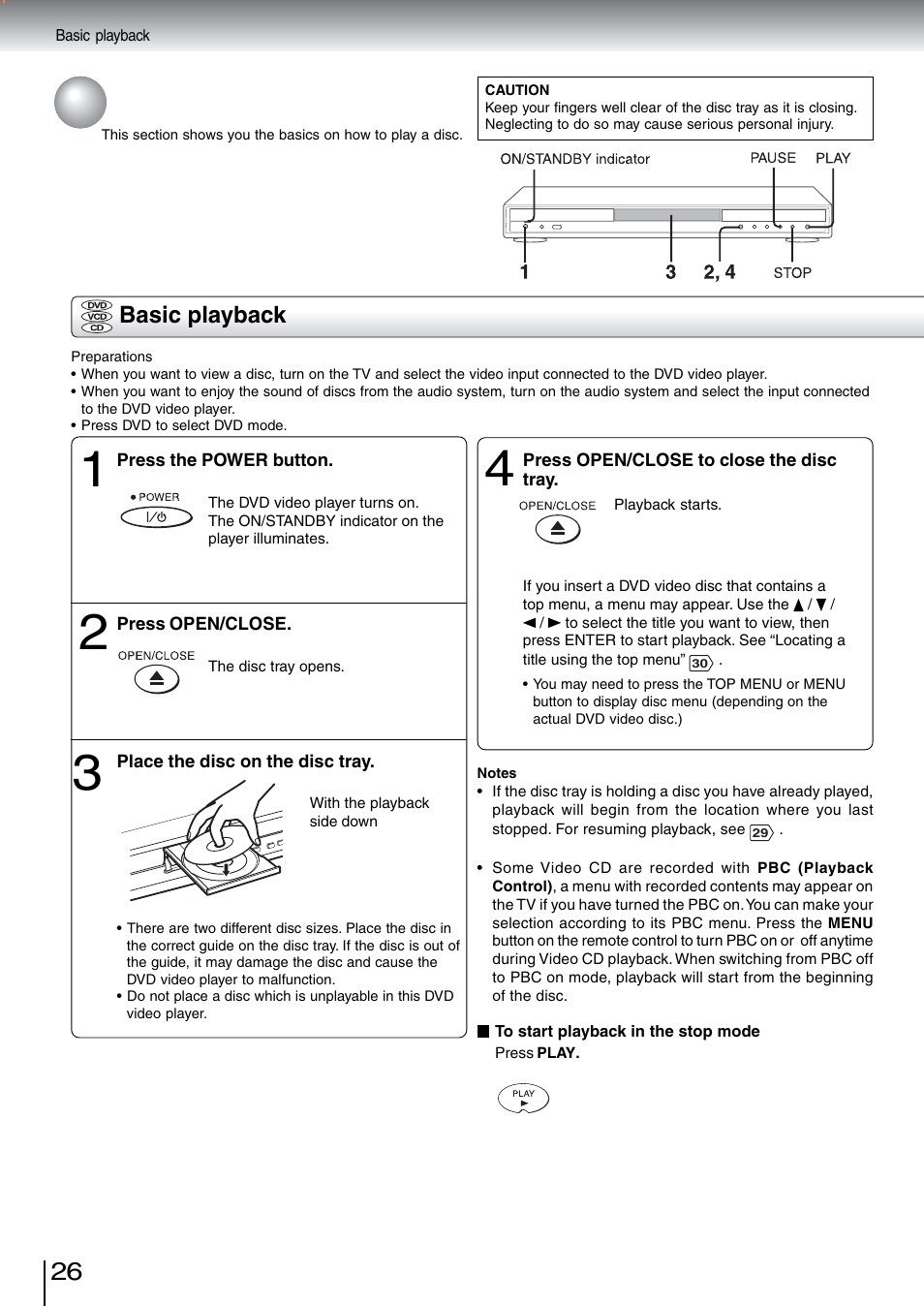 Playing a disc, Basic playback | Toshiba SD-5970SU User Manual | Page 25 / 65