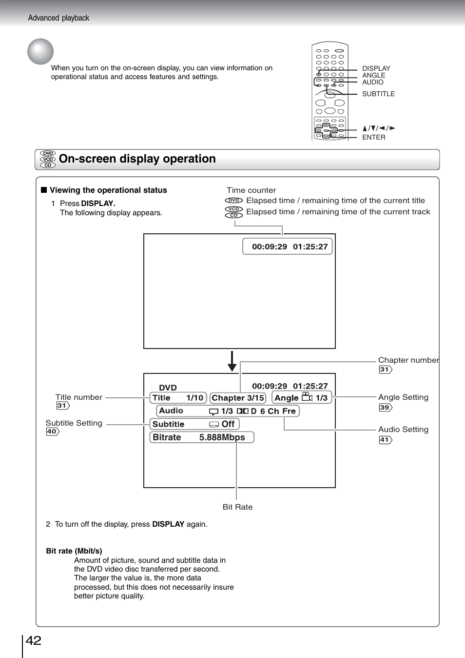 On-screen display operation | Toshiba SD-5970SU User Manual | Page 41 / 65