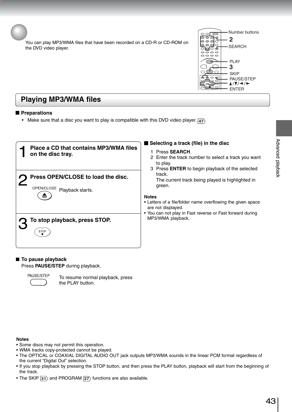 Playing mp3/wma files | Toshiba SD-5970SU User Manual | Page 42 / 65