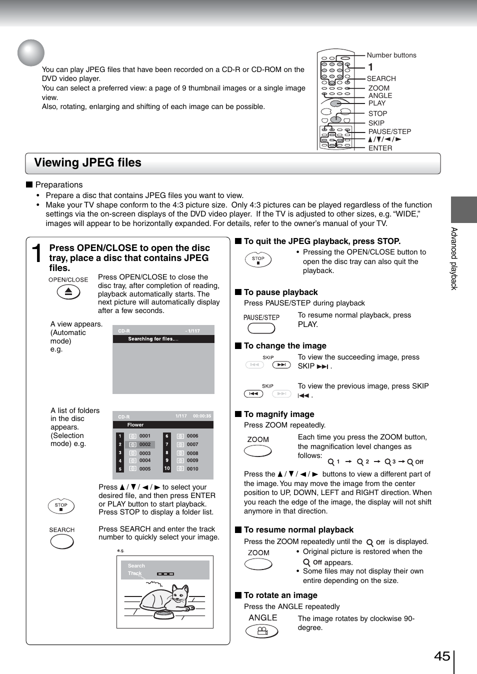 Viewing jpeg files | Toshiba SD-5970SU User Manual | Page 44 / 65