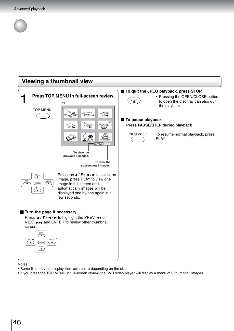 Viewing jpeg files (continued), Viewing a thumbnail view | Toshiba SD-5970SU User Manual | Page 45 / 65