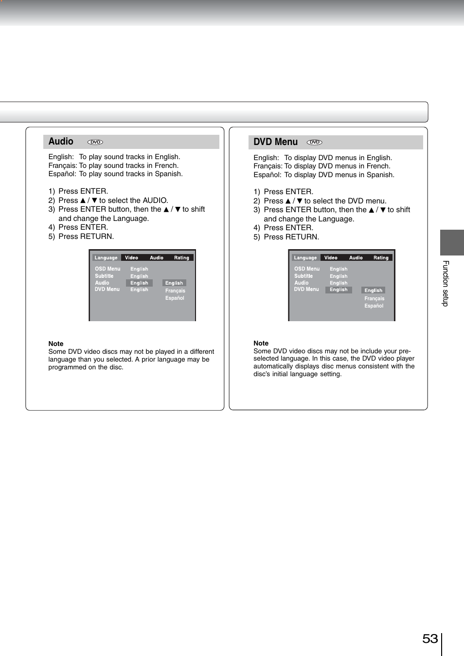 Audio, Dvd menu | Toshiba SD-5970SU User Manual | Page 51 / 65