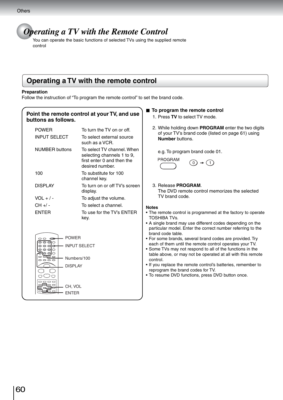 Operating a tv with the remote control | Toshiba SD-5970SU User Manual | Page 57 / 65