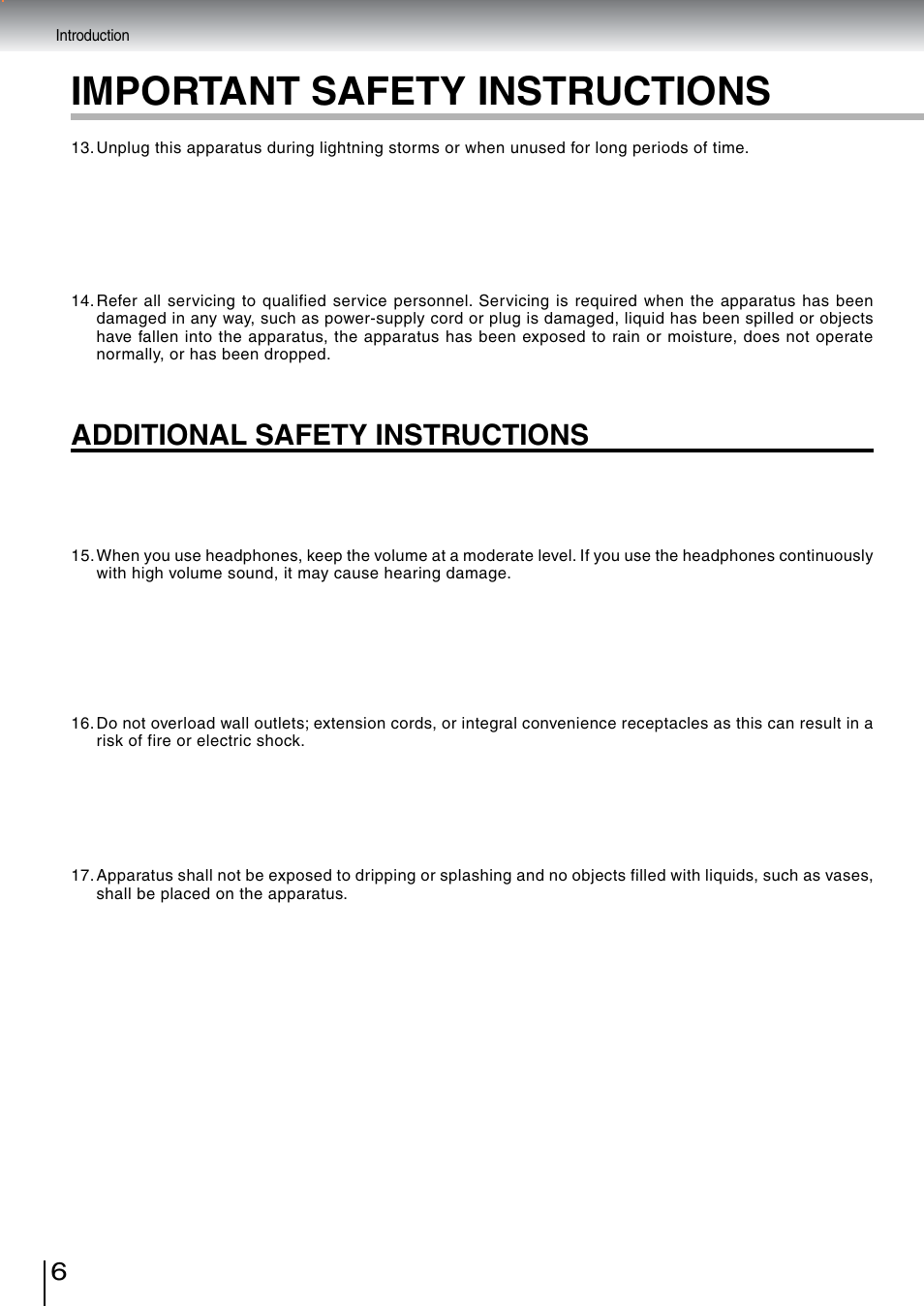 Important safety instructions, Additional safety instructions | Toshiba SD-5970SU User Manual | Page 6 / 65