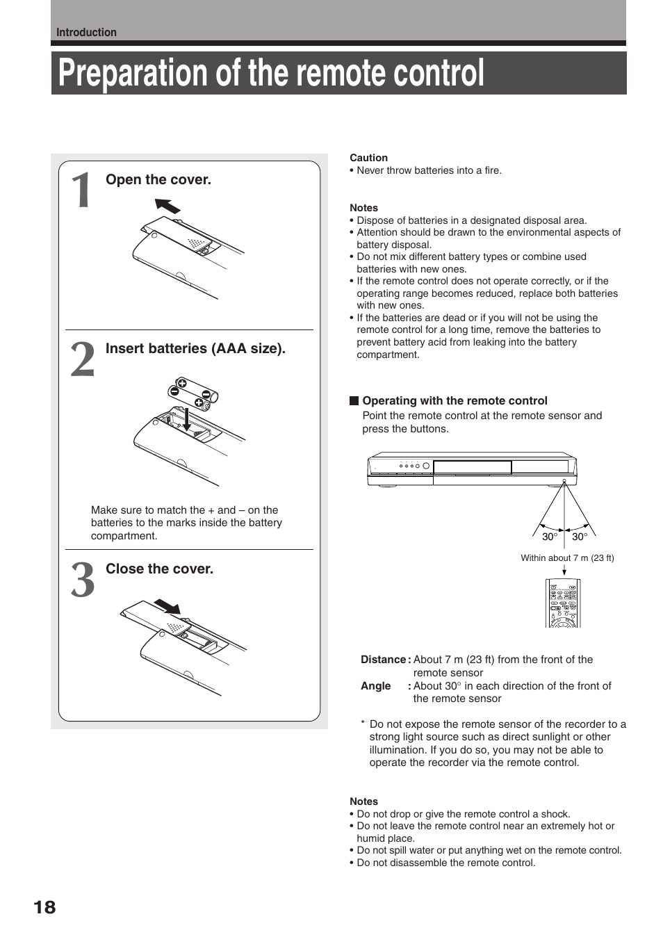 Preparation of the remote control | Toshiba RD-XS34SC User Manual | Page 18 / 52