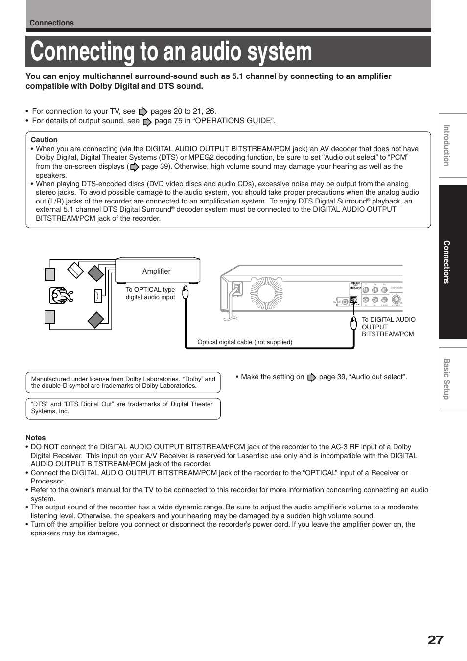 Connecting to an audio system | Toshiba RD-XS34SC User Manual | Page 27 / 52