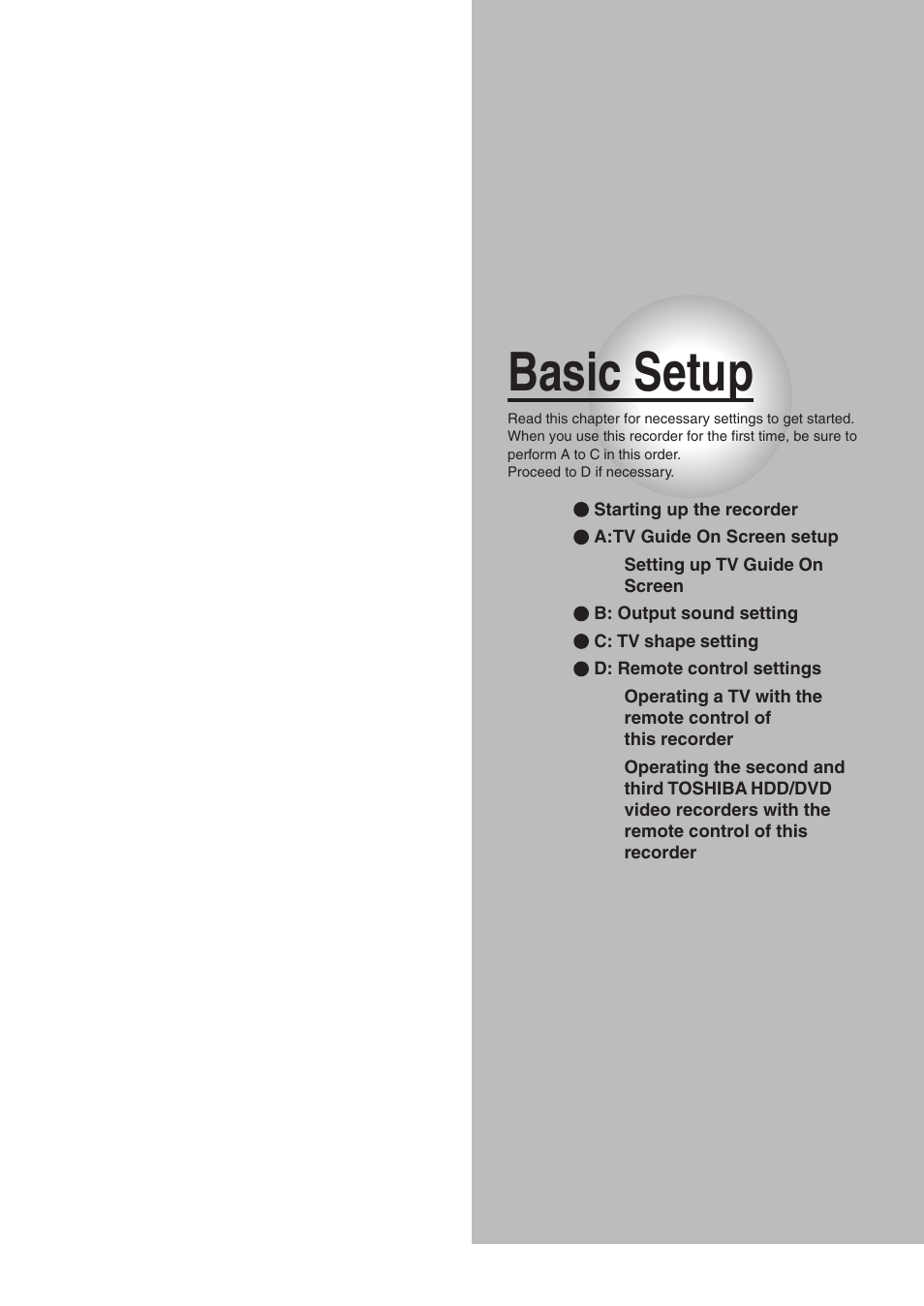 Basic setup | Toshiba RD-XS34SC User Manual | Page 29 / 52