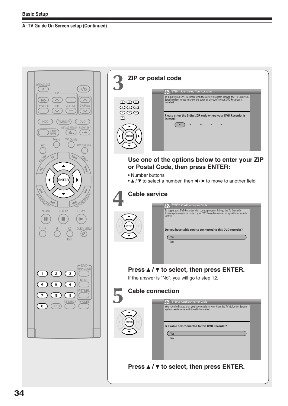 Cable service press / to select, then press enter | Toshiba RD-XS34SC User Manual | Page 34 / 52