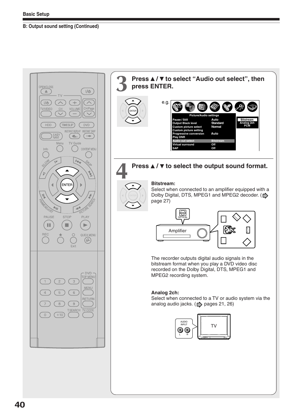 Press / to select the output sound format | Toshiba RD-XS34SC User Manual | Page 40 / 52