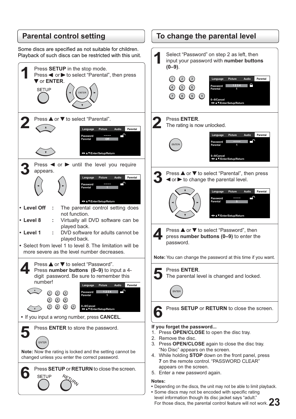 Parental control setting | Toshiba SD-63HK User Manual | Page 23 / 40