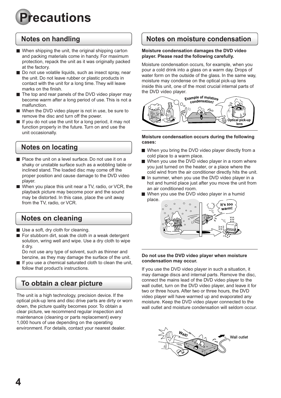 Precautions | Toshiba SD-63HK User Manual | Page 4 / 40