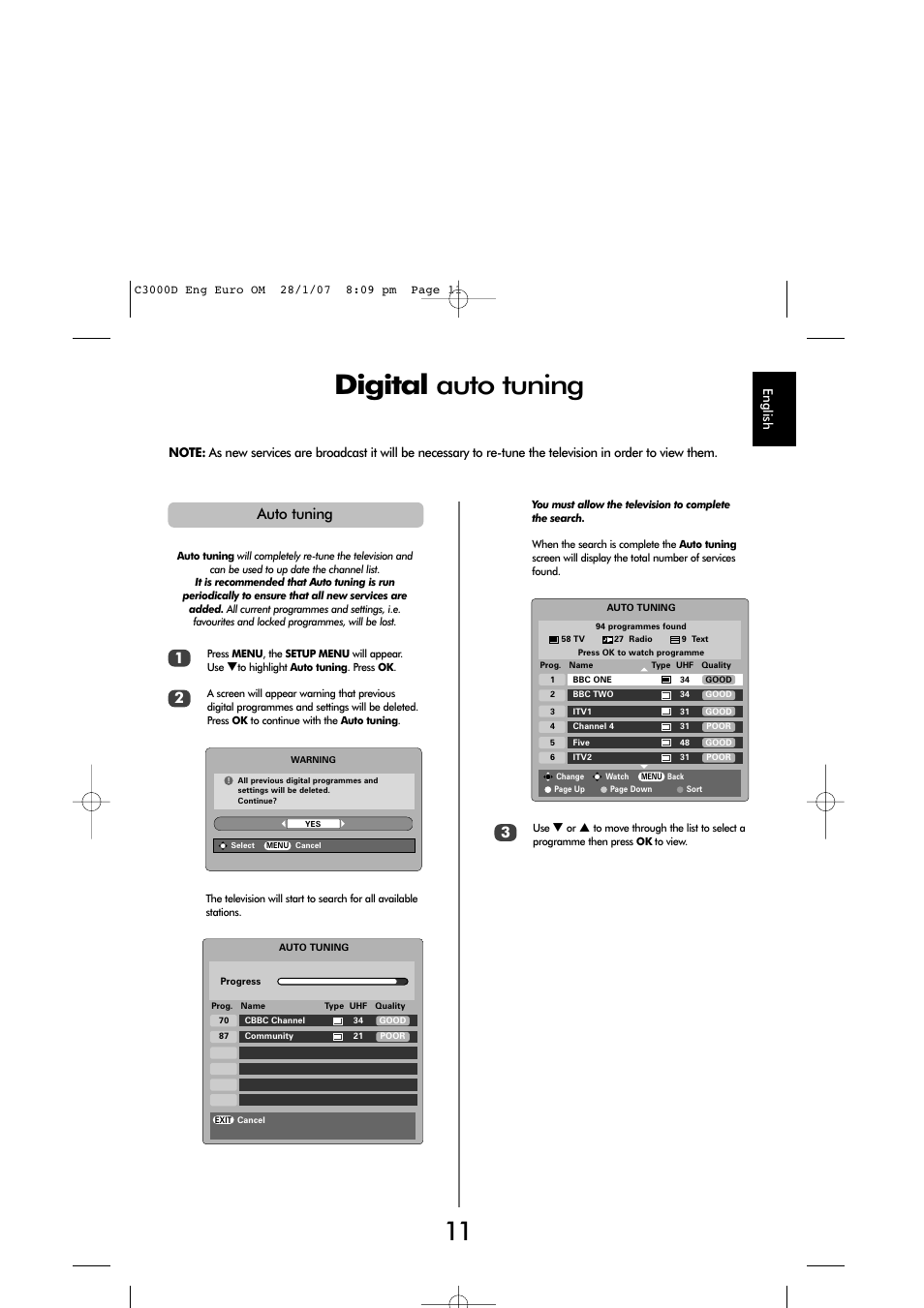 Digital auto tuning, Auto tuning 1 | Toshiba X3030 User Manual | Page 10 / 41