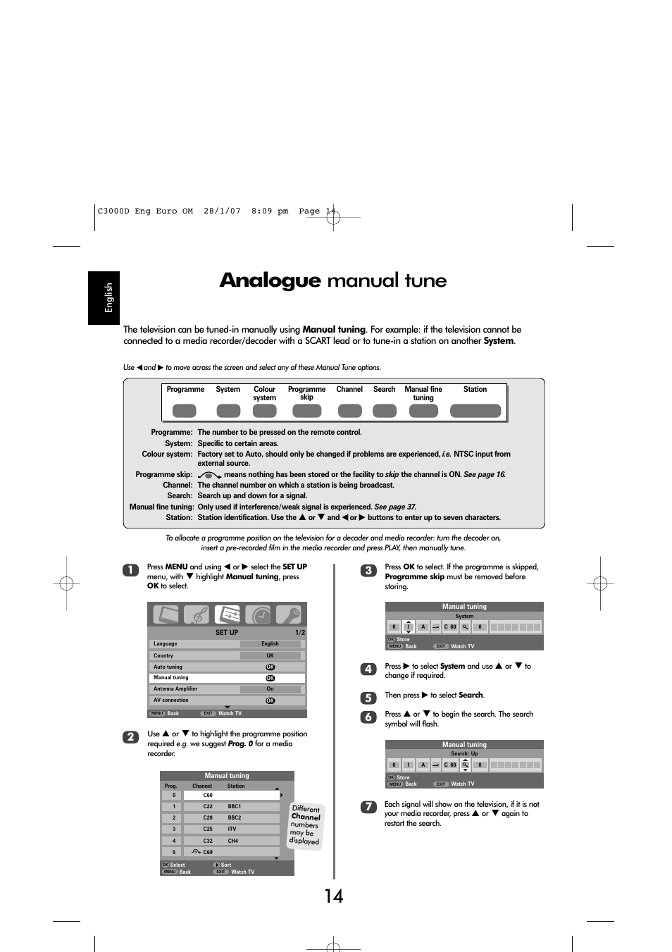 Analogue manual tune | Toshiba X3030 User Manual | Page 13 / 41