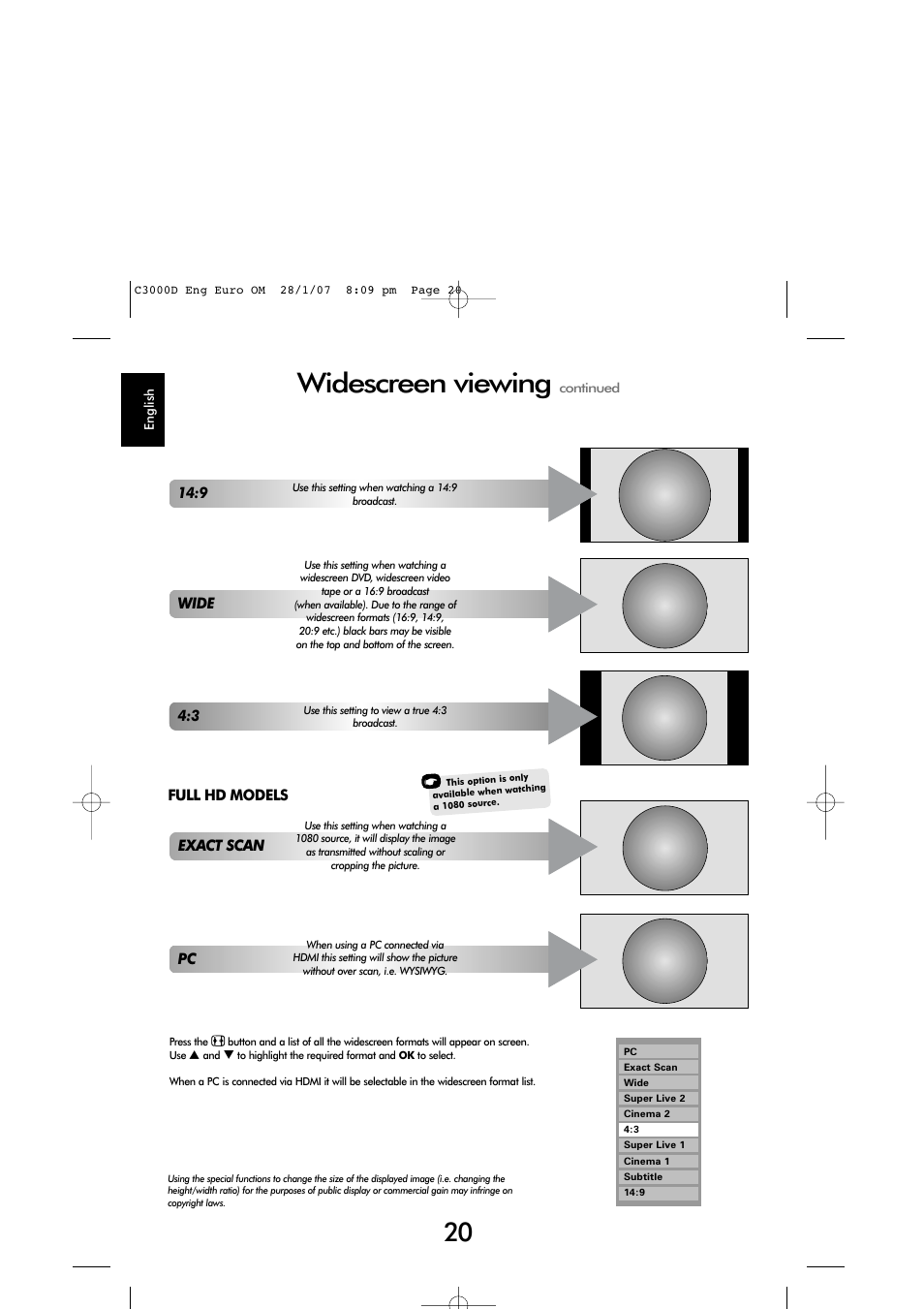 Widescreen viewing | Toshiba X3030 User Manual | Page 19 / 41