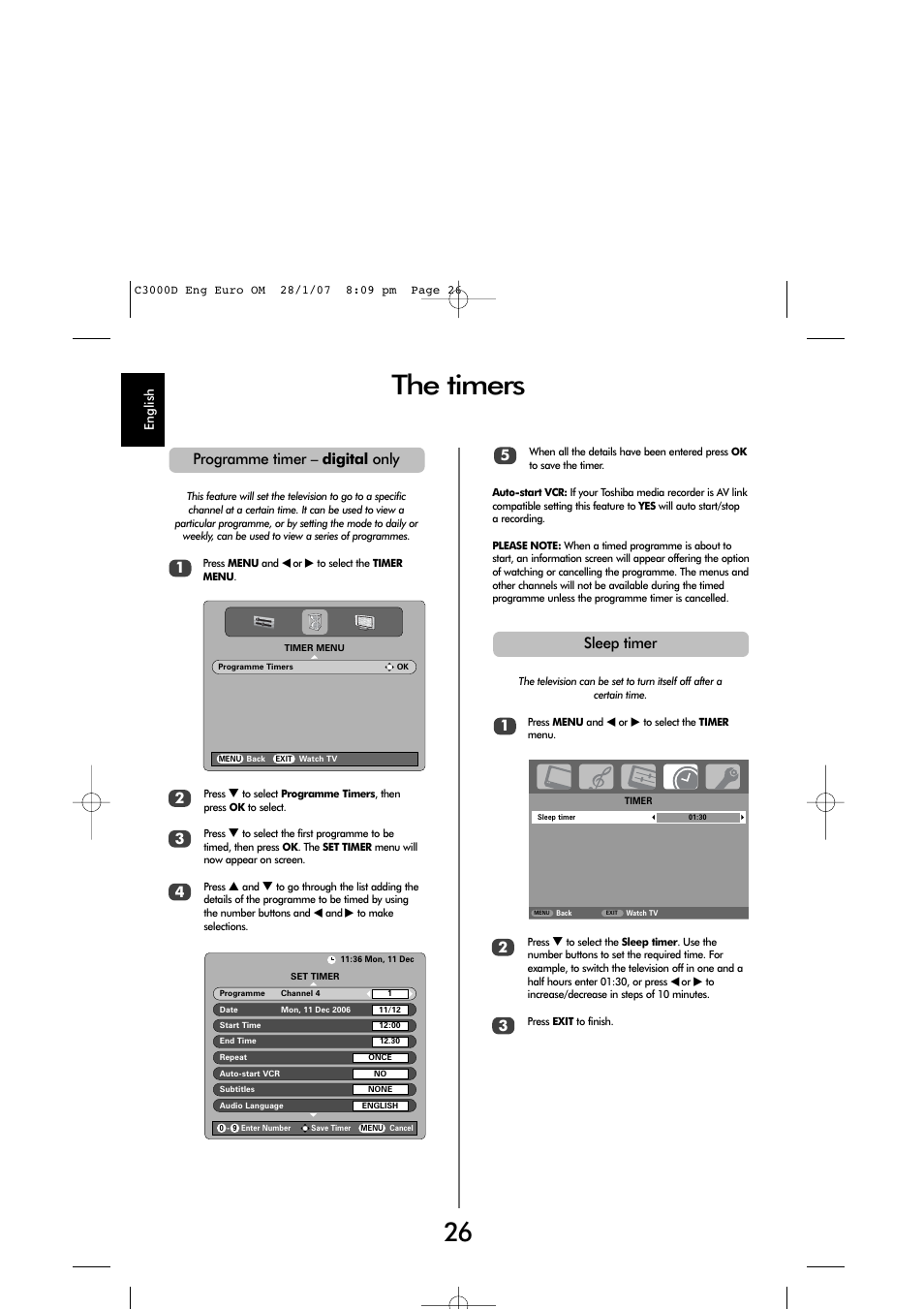 The timers | Toshiba X3030 User Manual | Page 25 / 41