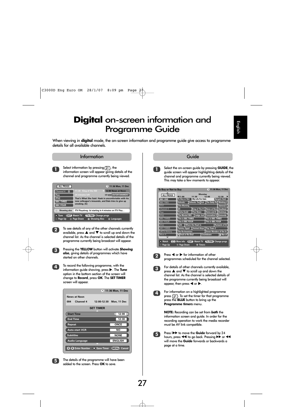 Digital on-screen information and programme guide, 5information, Guide | Toshiba X3030 User Manual | Page 26 / 41