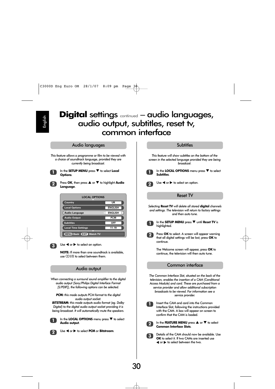 Digital settings | Toshiba X3030 User Manual | Page 29 / 41