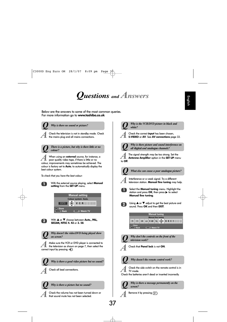 Uestions, Nswers | Toshiba X3030 User Manual | Page 36 / 41