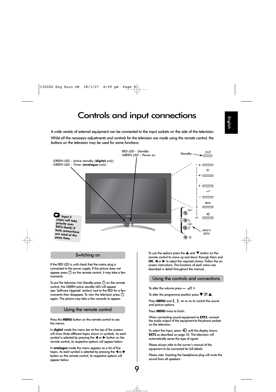 Controls and input connections | Toshiba X3030 User Manual | Page 8 / 41