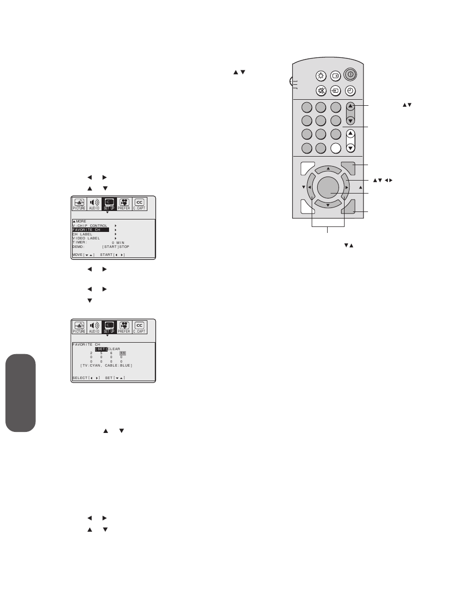 Programming favorite channels, Press | Toshiba 32AX60 User Manual | Page 20 / 44