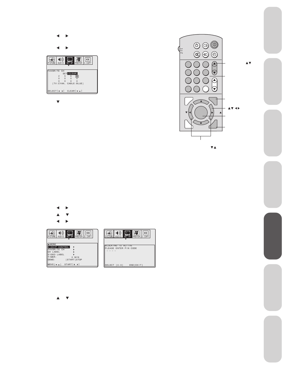 V-chip, Using the v-chip, Ref er ence | Selecting a pin code, Press | Toshiba 32AX60 User Manual | Page 21 / 44