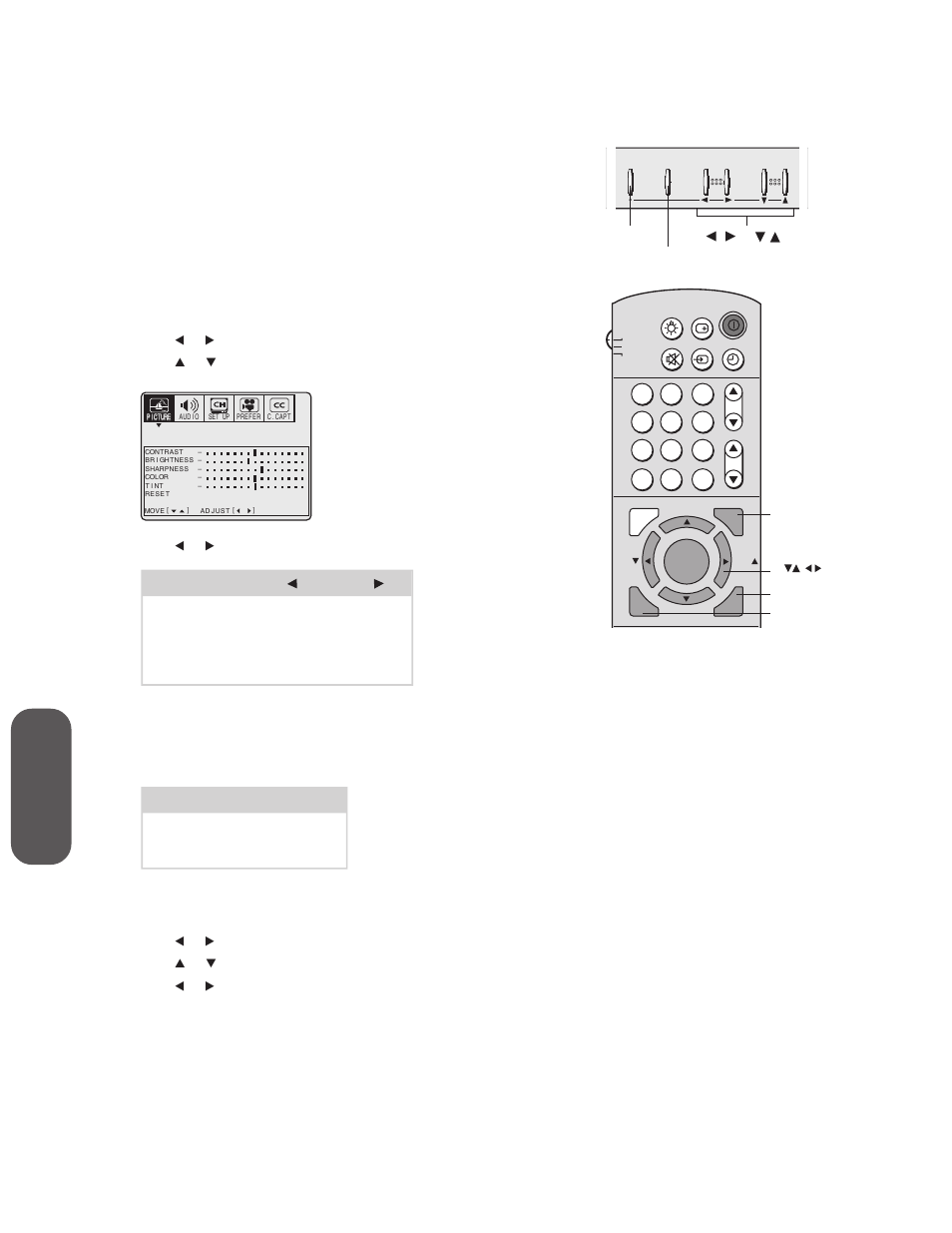 Adjusting the picture, Using the t v’s f eatur es, Adjusting the picture quality | Selecting the color temperature, Press, Menu, Tv/video, Menu reset exit | Toshiba 32AX60 User Manual | Page 32 / 44