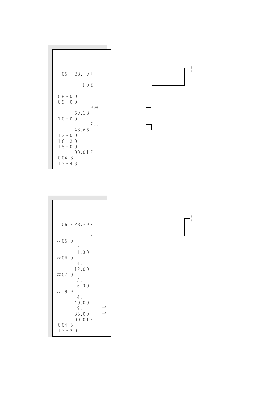 Daily hourly sales read or reset report, Daily plu read or reset report (all or zone) | Toshiba TEC MA-186 User Manual | Page 72 / 119