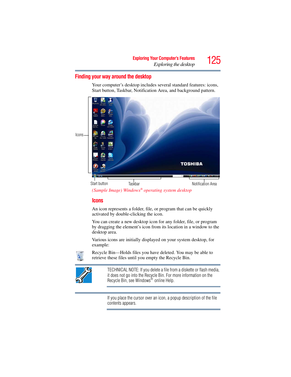 Finding your way around the desktop | Toshiba SATELLITE PRO S300M User Manual | Page 125 / 250