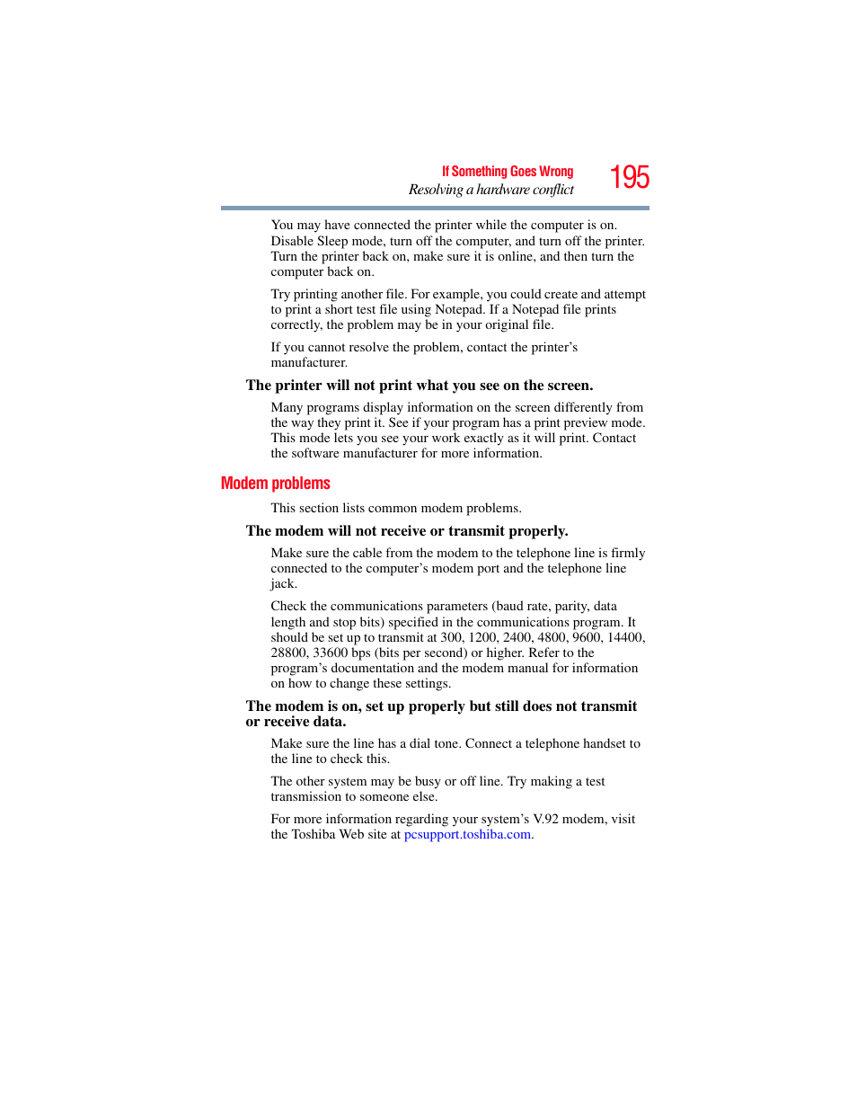 Modem problems | Toshiba SATELLITE PRO S300M User Manual | Page 195 / 250