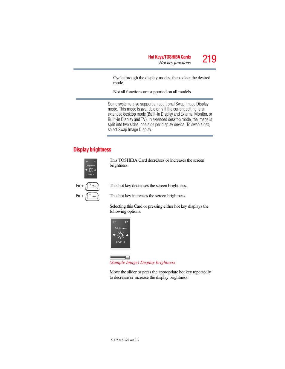 Display brightness | Toshiba SATELLITE PRO S300M User Manual | Page 219 / 250