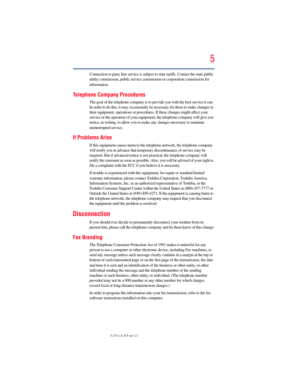 Disconnection | Toshiba SATELLITE PRO S300M User Manual | Page 5 / 250
