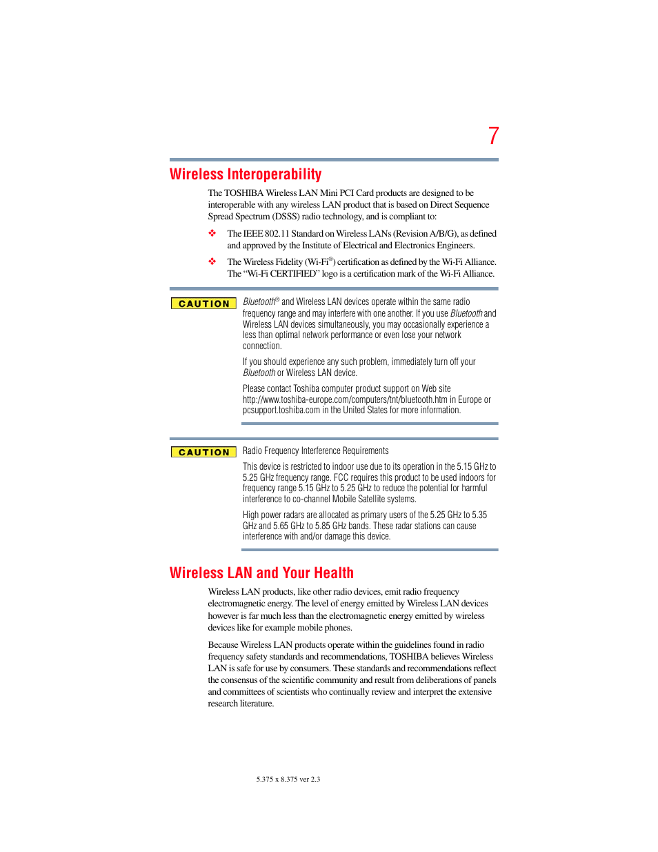 Wireless interoperability, Wireless lan and your health | Toshiba SATELLITE PRO S300M User Manual | Page 7 / 250