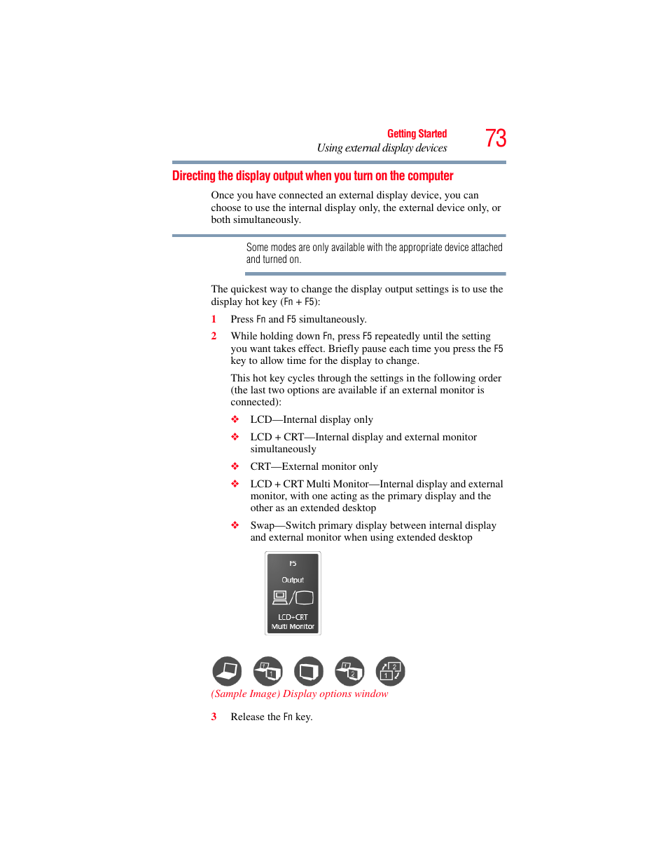 Directing the display output when you, Turn on the computer | Toshiba SATELLITE PRO S300M User Manual | Page 73 / 250