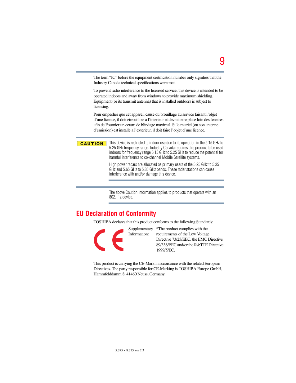 Eu declaration of conformity | Toshiba SATELLITE PRO S300M User Manual | Page 9 / 250