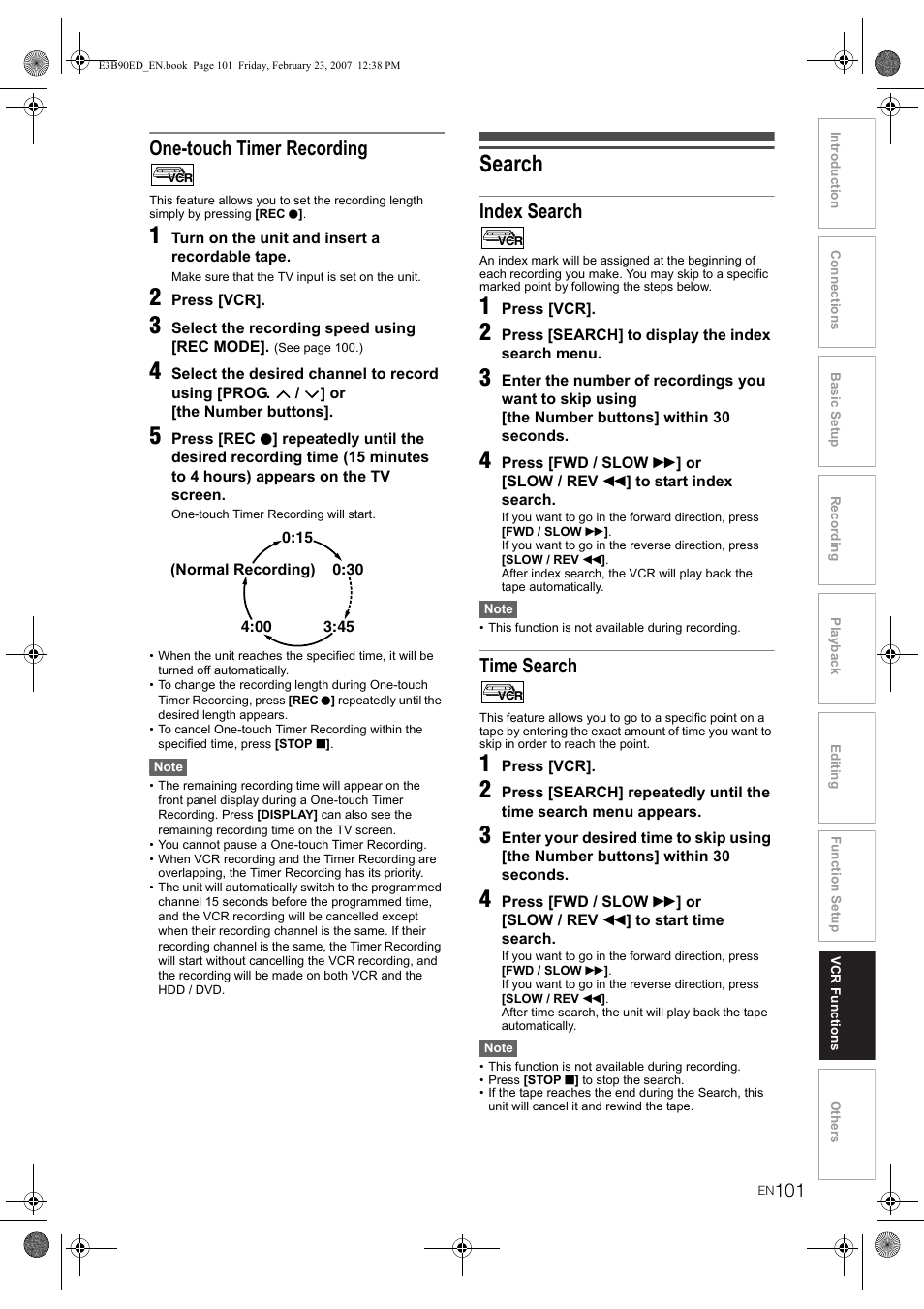 Search, One-touch timer recording, Index search | Time search | Toshiba RD-XV47KE User Manual | Page 101 / 111