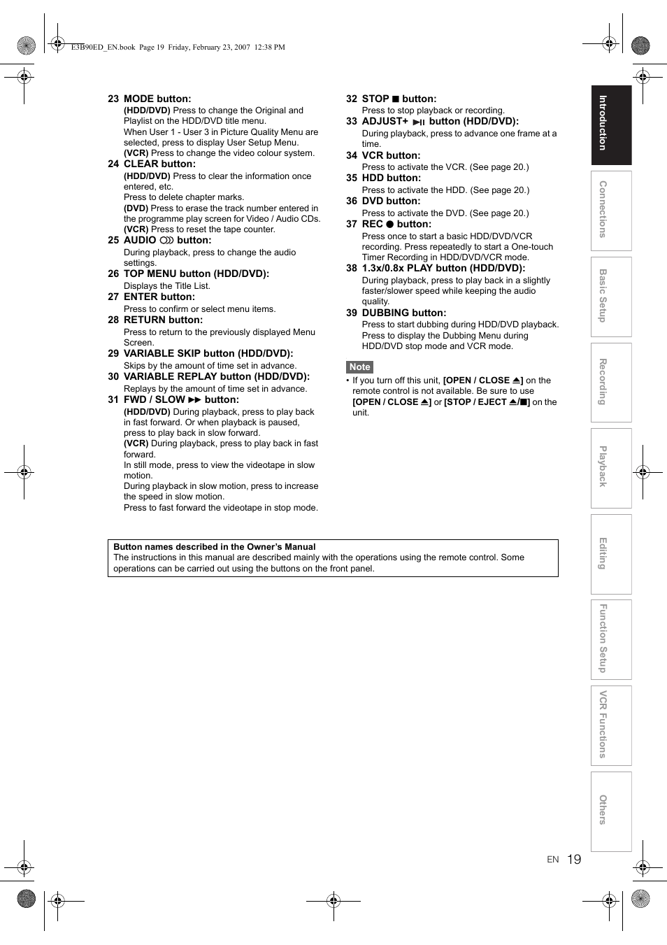Toshiba RD-XV47KE User Manual | Page 19 / 111