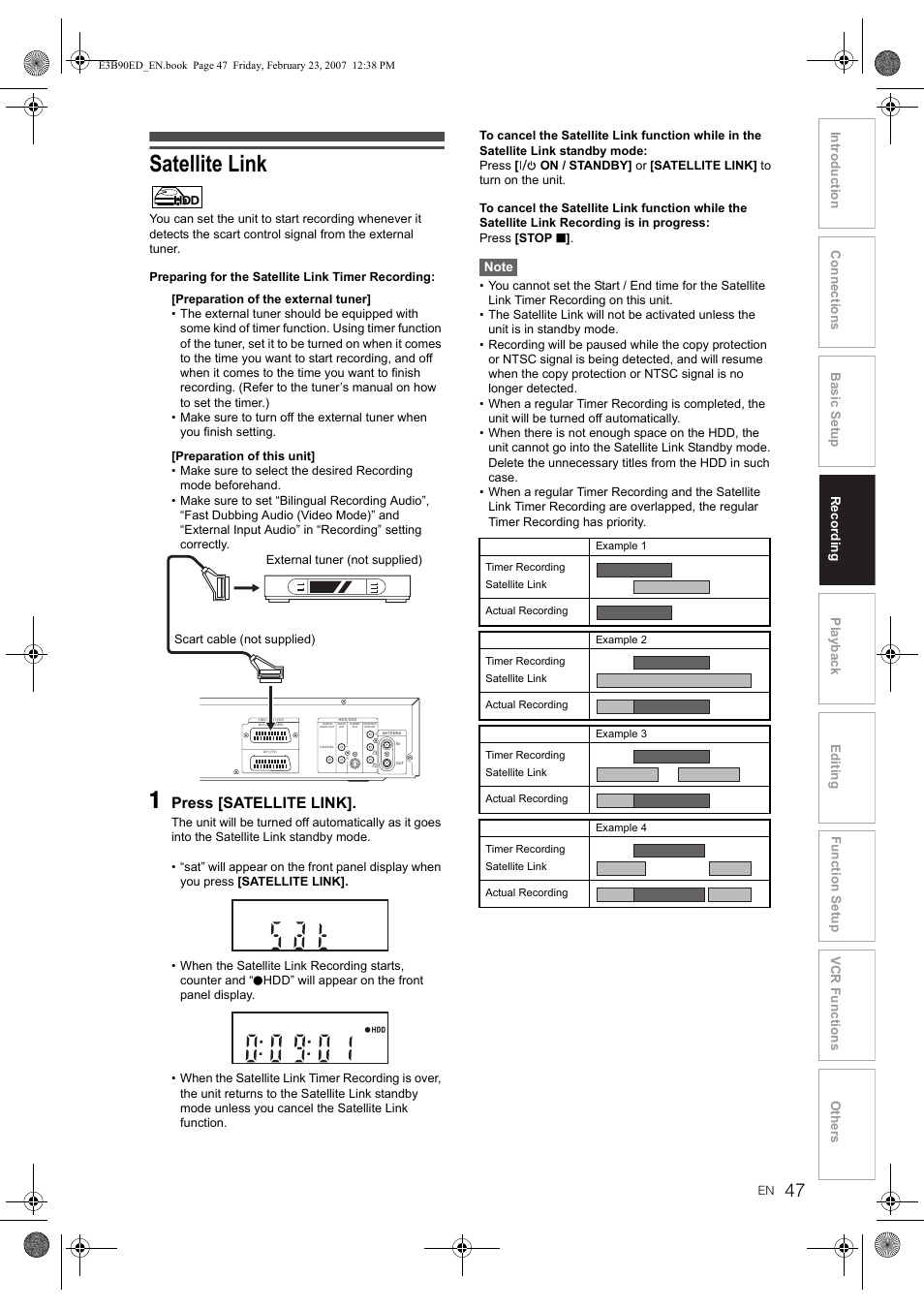 Satellite link, Press [satellite link | Toshiba RD-XV47KE User Manual | Page 47 / 111