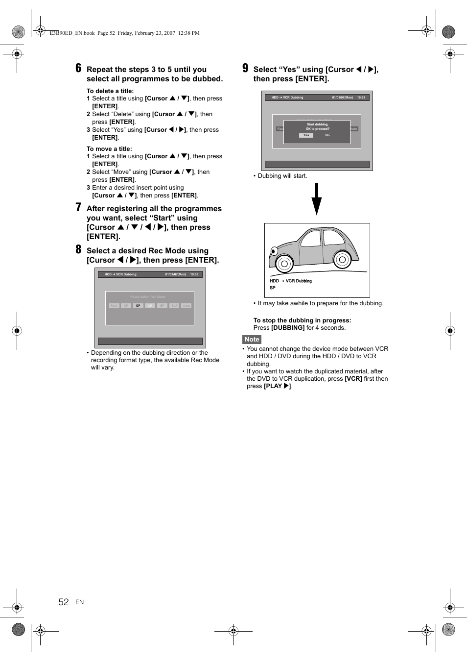 L / p ], then press [enter, Select “yes” using [cursor, Then press [enter | Toshiba RD-XV47KE User Manual | Page 52 / 111