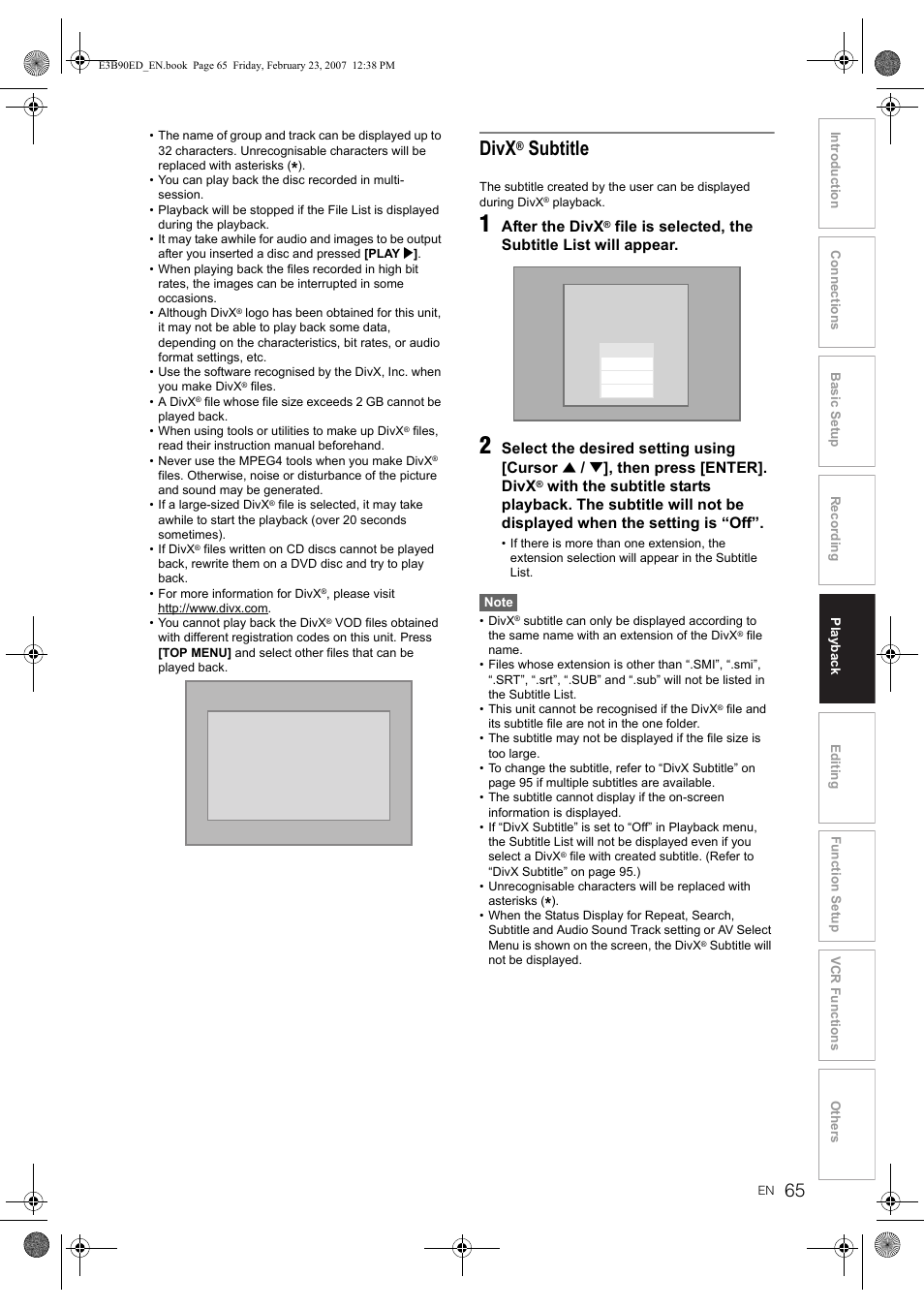 Divx, Subtitle | Toshiba RD-XV47KE User Manual | Page 65 / 111