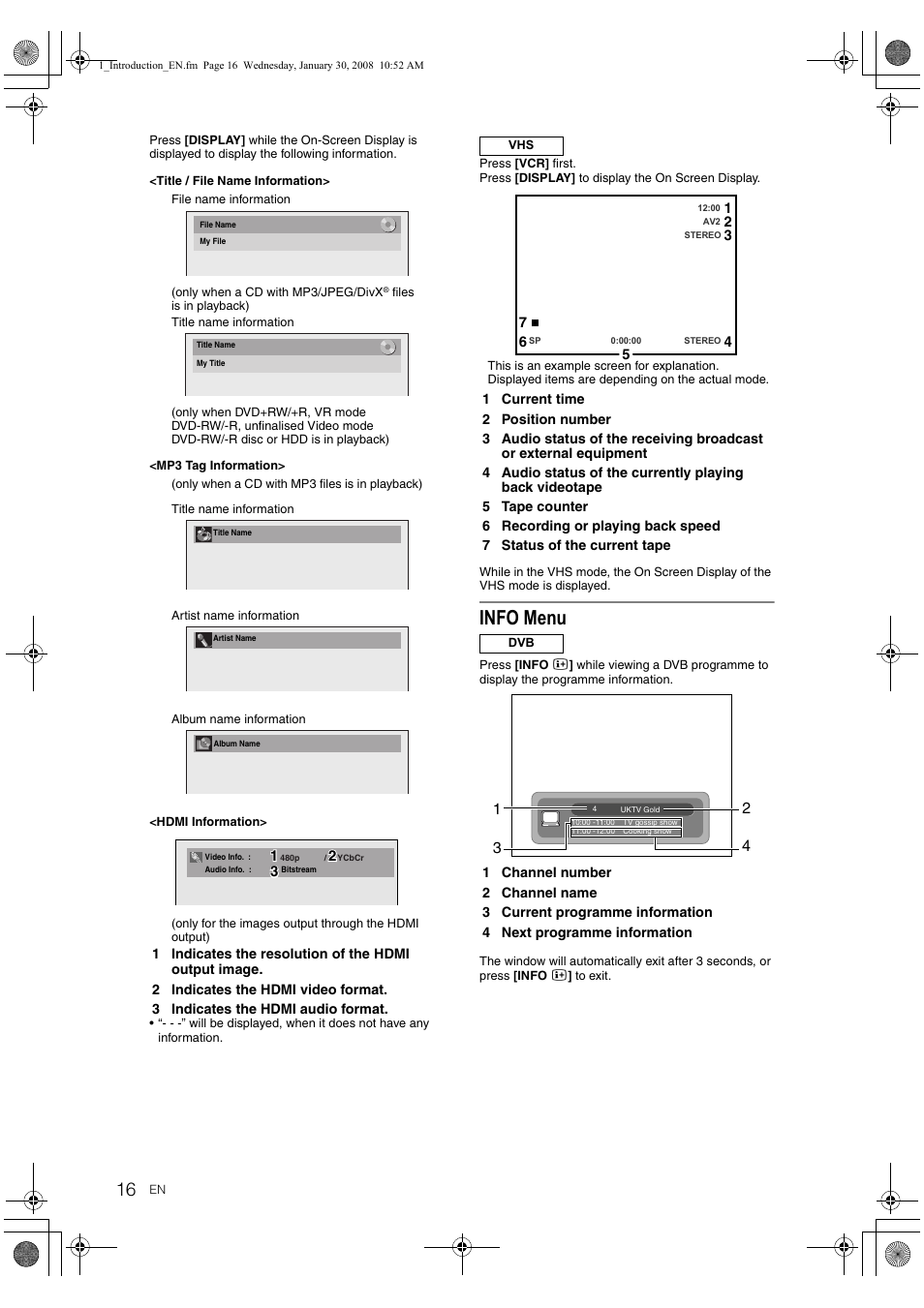 Info menu | Toshiba RD-XV48DTKF User Manual | Page 16 / 103