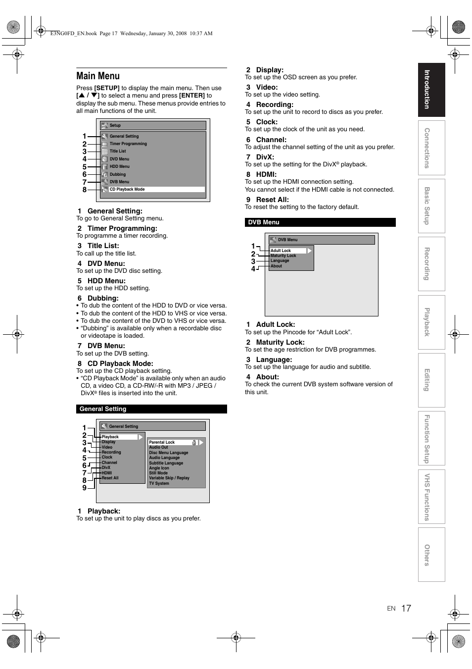 Main menu | Toshiba RD-XV48DTKF User Manual | Page 17 / 103