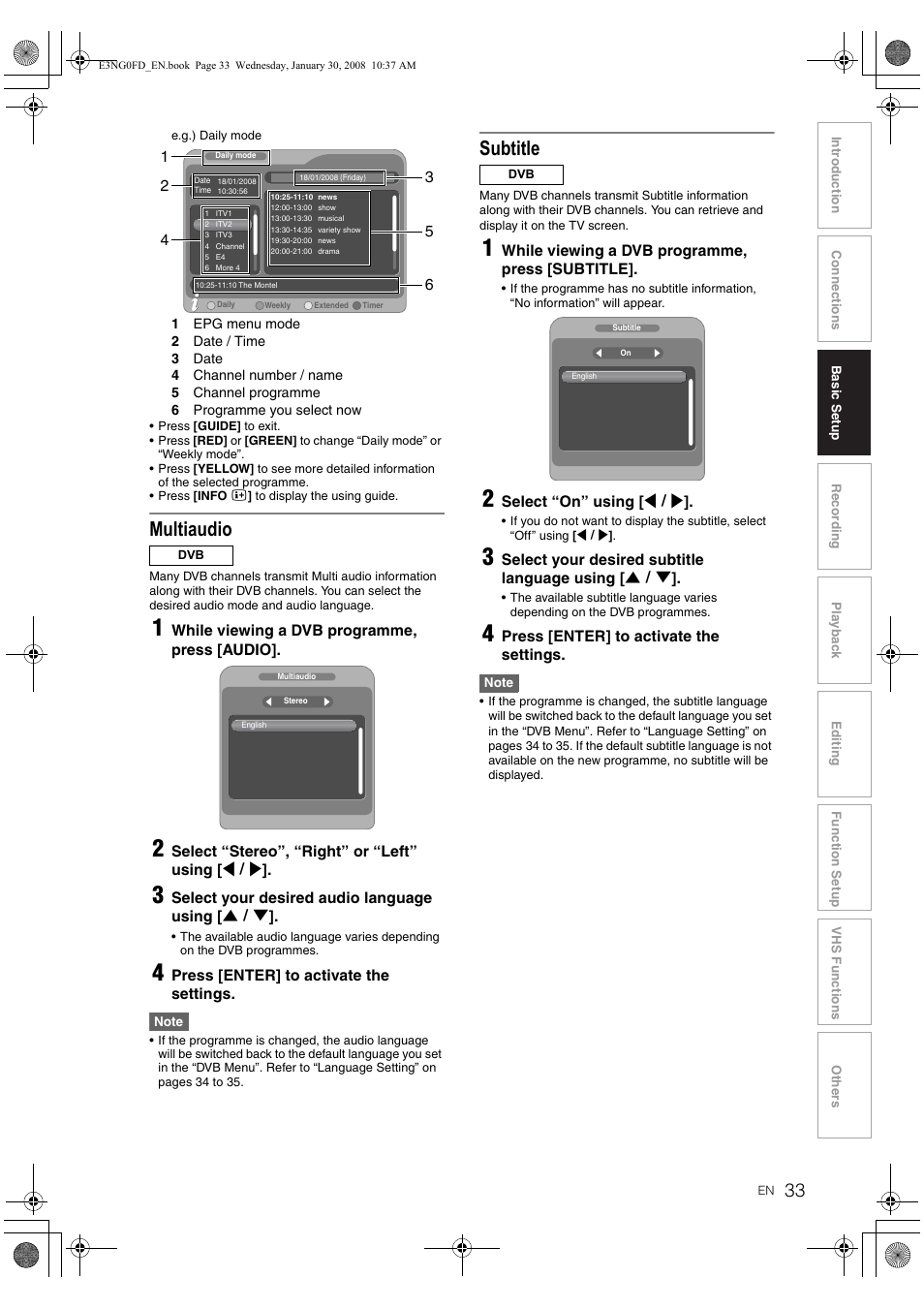 Multiaudio, Subtitle | Toshiba RD-XV48DTKF User Manual | Page 33 / 103