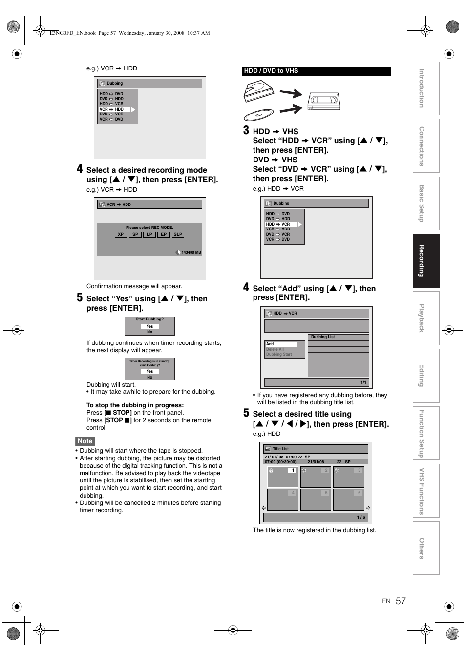 Select “yes” us in g [ u \ d ], t hen press [enter, Select “add” using [ u \ d ], th en pres s [enter | Toshiba RD-XV48DTKF User Manual | Page 57 / 103