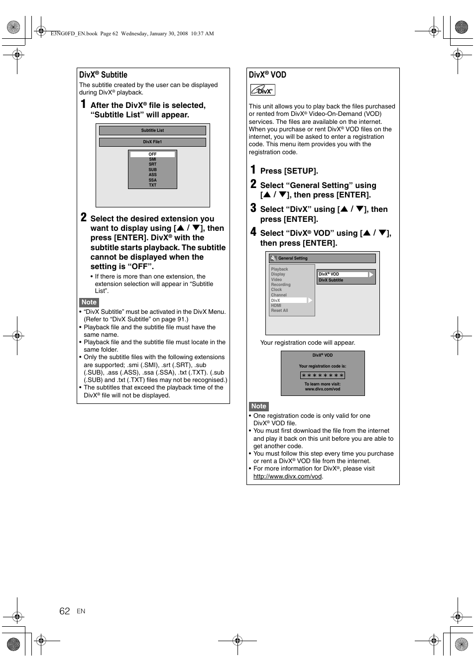 Divx, Subtitle | Toshiba RD-XV48DTKF User Manual | Page 62 / 103