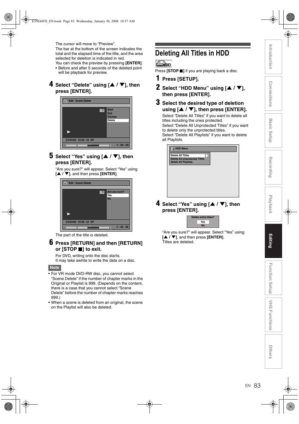Deleting all titles in hdd | Toshiba RD-XV48DTKF User Manual | Page 83 / 103