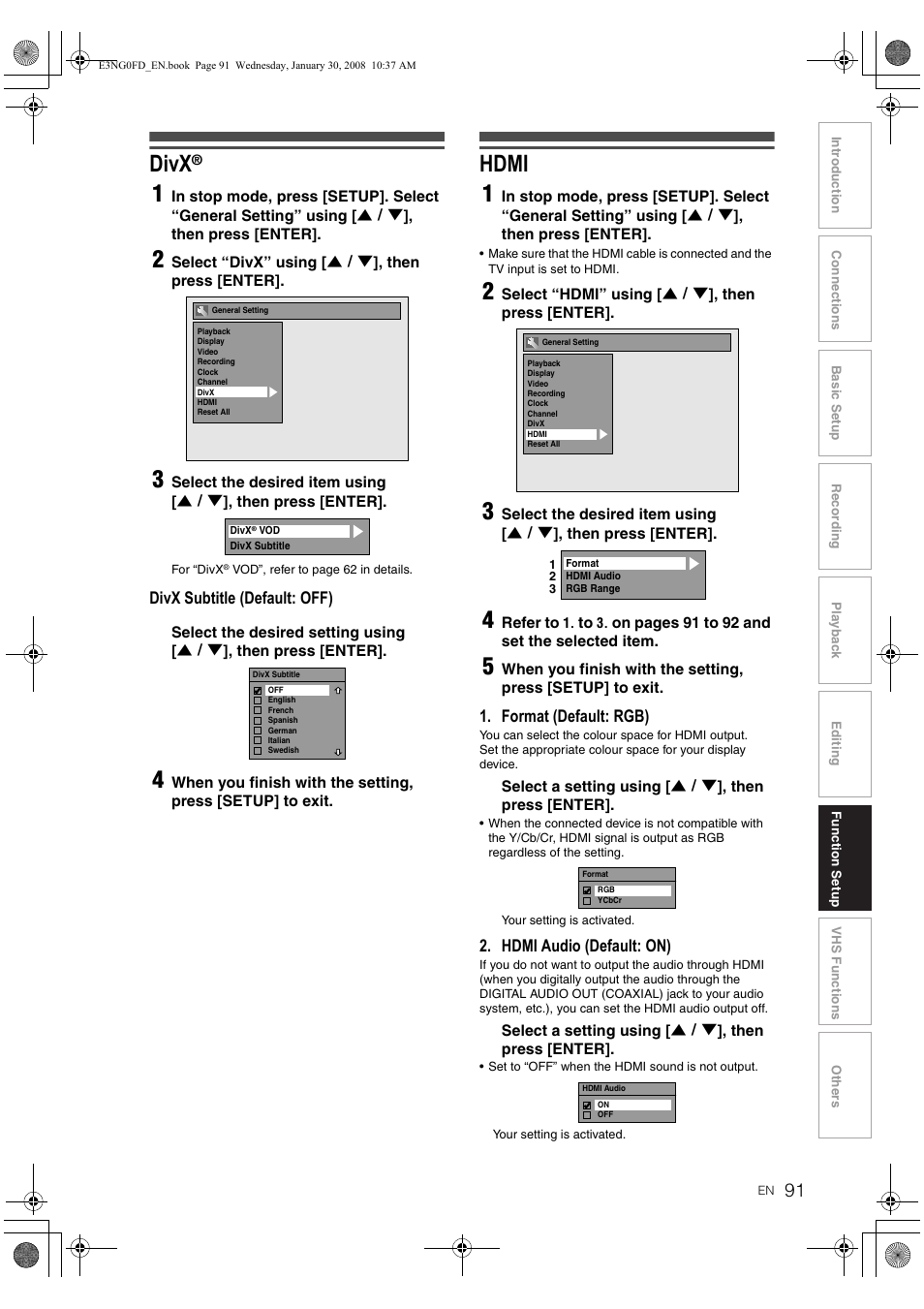 Divx, Hdmi 1 | Toshiba RD-XV48DTKF User Manual | Page 91 / 103