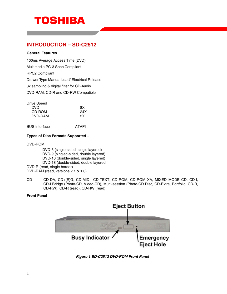 Introduction – sd-c2512 | Toshiba SD-C2512 User Manual | Page 3 / 12