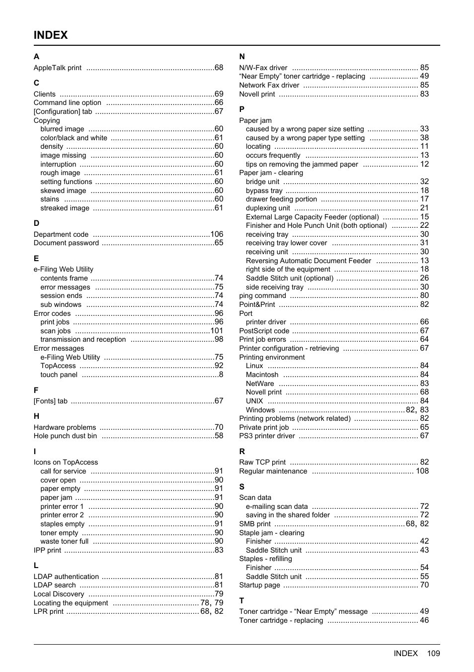 Index | Toshiba e-studio 5520C User Manual | Page 111 / 114
