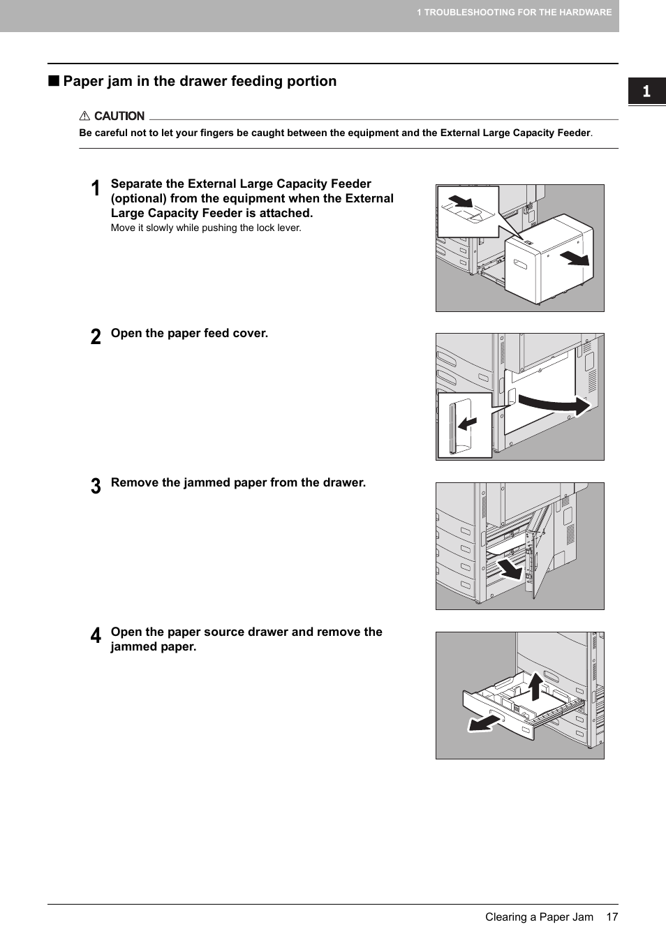 Paper jam in the drawer feeding portion, P.17 | Toshiba e-studio 5520C User Manual | Page 19 / 114
