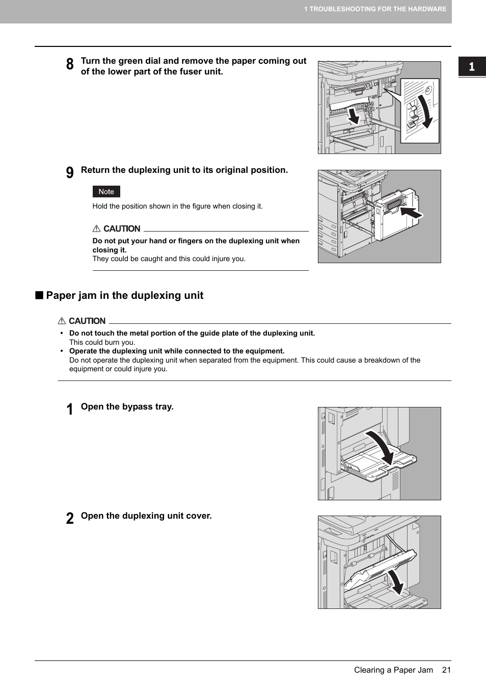 Paper jam in the duplexing unit, T ( p.21 | Toshiba e-studio 5520C User Manual | Page 23 / 114